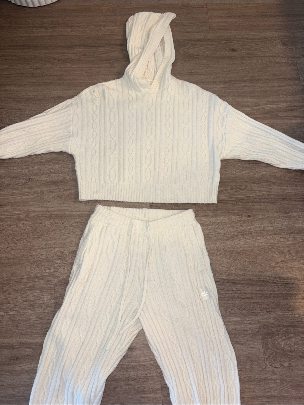 ALO Yoga Cream Cable-Knit Hoodie & Joggers Set